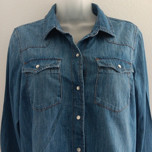 Old Navy Pearl Snap Western Button Up Denim Shirt Dress‎ SMALL Western Rodeo NEW - Picture 4 of 12